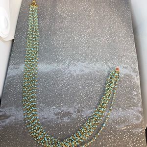 Metal and Blue Glass Bead Necklace